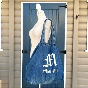 Miss Me Blue Denim Tote Bag